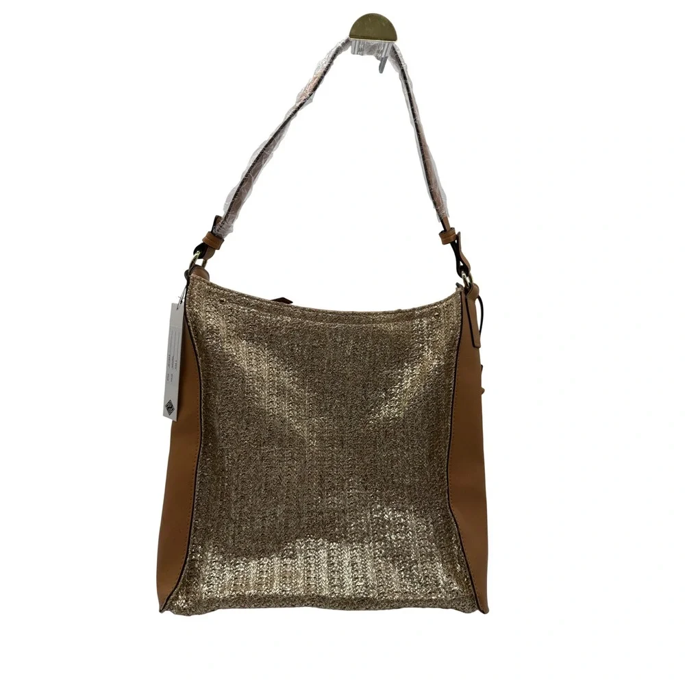 Sondra‎ Roberts Hobo Bag Large Gold New Woven Metallic Tassel 40-1124-3 NWT